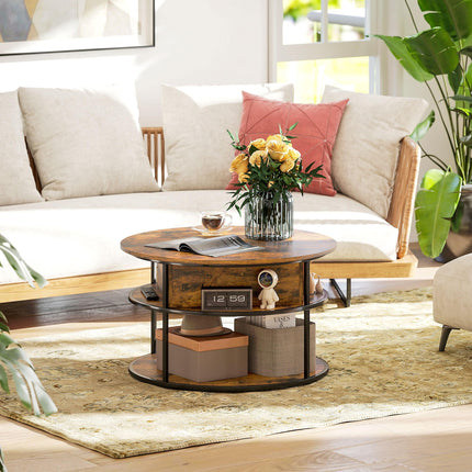 Lift Top Coffee Table, Round Coffee Table with Storage Shelf, Hidden Compartment