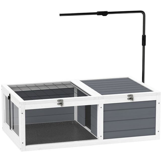 Tortoise Table with Adjustable Lamp Holder, Wooden Tortoise House w/ Openable Lids, Pull-Out Trays - Grey