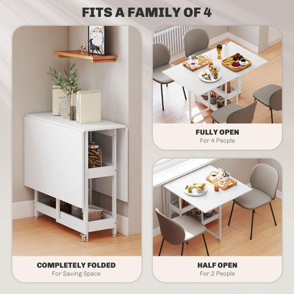 Four-Person Drop Leaf Table - White