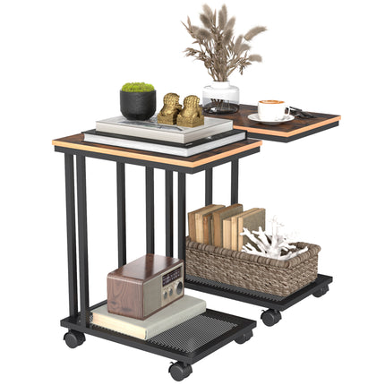 C Shaped Side Table Set of 2 with Wheels, Mobile End Table, Laptop Stand with Wheels Mobile End Table Laptop Stand With Me