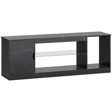TV Stand Cabinet, Marble Effect TV Unit for up to 55" TVs with Glass Shelf and Storage Cabinet, Entertainment Unit for Living Room, Bedroom, Black