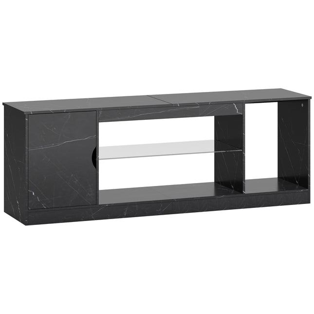 TV Stand Cabinet, Marble Effect TV Unit for up to 55" TVs with Glass Shelf and Storage Cabinet, Entertainment Unit for Living Room, Bedroom, Black
