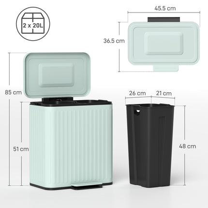 40L Dual Compartment Rubbish Bin, with Soft-Close Lid - Green
