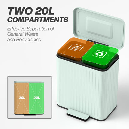 40L Dual Compartment Rubbish Bin, with Soft-Close Lid - Green