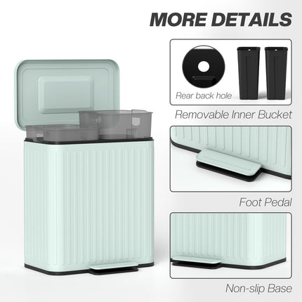 40L Dual Compartment Rubbish Bin, with Soft-Close Lid - Green