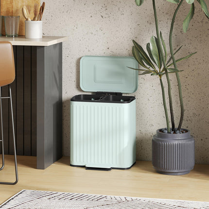 40L Dual Compartment Rubbish Bin, with Soft-Close Lid - Green