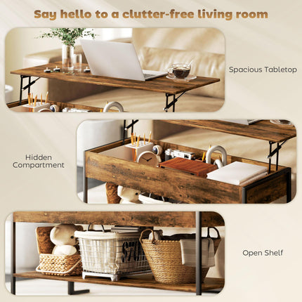 Lift-Top Coffee Table, with Storage - Rustic Brown