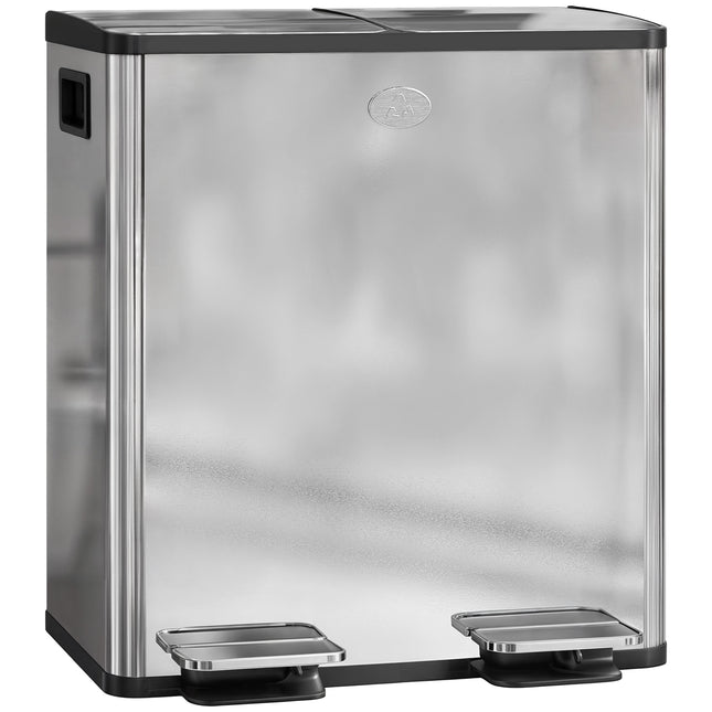 40L Dual Compartment Stainless Steel Bin with Deodoriser Holders - Silver Tone