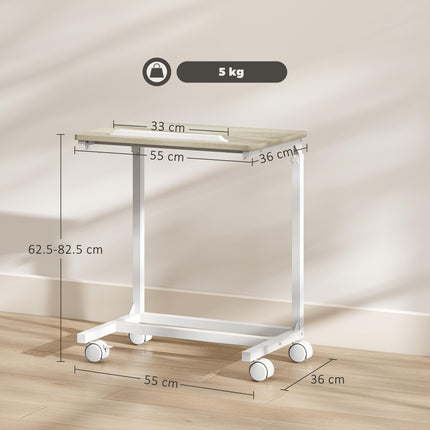 C-Shaped Sofa Side Table, Height Adjustable Overbed Table with Tilting Desktop, Mobile Laptop Desk for Living Room Bedroom, Oak and White