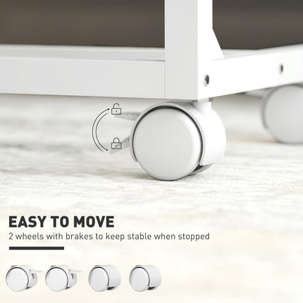 C-Shaped Sofa Side Table, Height Adjustable Overbed Table with Tilting Desktop, Mobile Laptop Desk for Living Room Bedroom, Oak and White