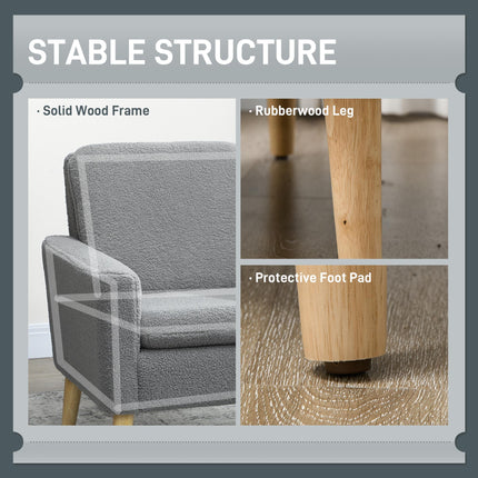 Armchair, Upholstered Accent Chair with Wood Legs and Wide Padded Seat, Teddy Occasional Chair, Grey