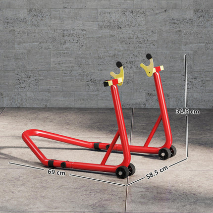 Motorcycle Rear Wheel Stand, 544 kg Capacity Heavy Duty Steel Motorbike Motorcycle Paddock Stand Lift with Adjustable U + L Forks, Wheels, Non-Slip Pads for Workshop Garage Repair, Red