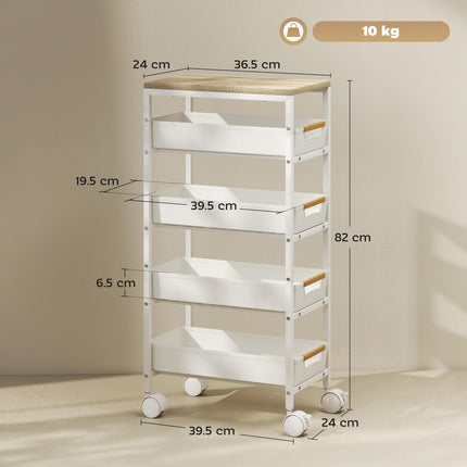 5-Tier Storage Trolley on Wheels - White