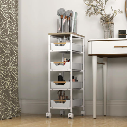 5-Tier Storage Trolley on Wheels - White