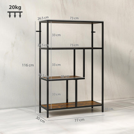 4-Tier Bookshelf with Open Shelves - Rustic Brown