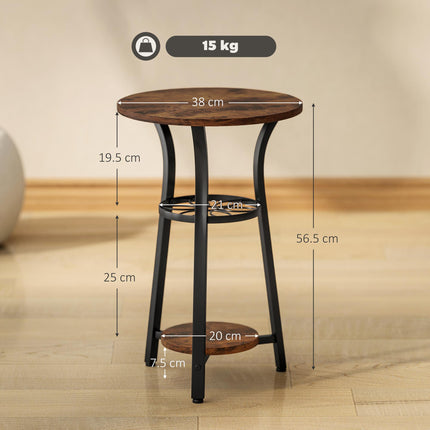 Small Round Side Table with 3 Storage Shelves - Rustic Brown