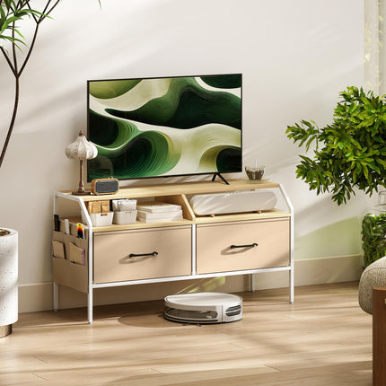 Industrial-Style TV Stand Cabinet - Natural Wood Finish