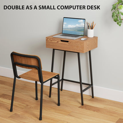 Vanity Desk with Flip-Up Mirror, Industrial Dressing Table with 16 Small Compartments for Bedroom, Natural Wood Effect