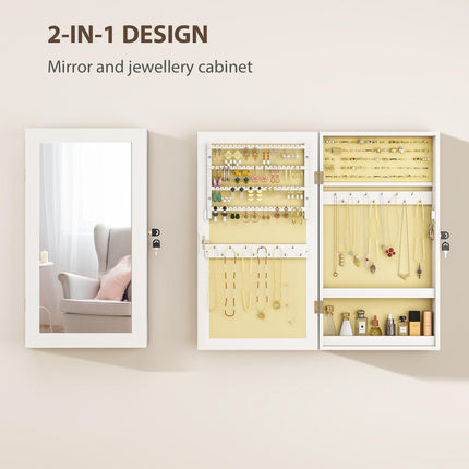 Jewelry Cabinet, Jewelry Storage Cabinet with Mirror, White