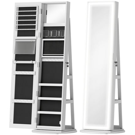 Storage Jewellery Cabinet, with Mirror and Lights - White
