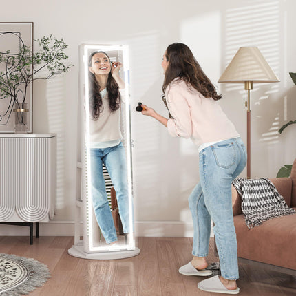 Storage Jewellery Cabinet, with Mirror and Lights - White