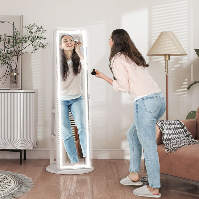 Storage Jewellery Cabinet, with Mirror and Lights - White