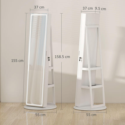 Storage Jewellery Cabinet, with Mirror and Lights - White
