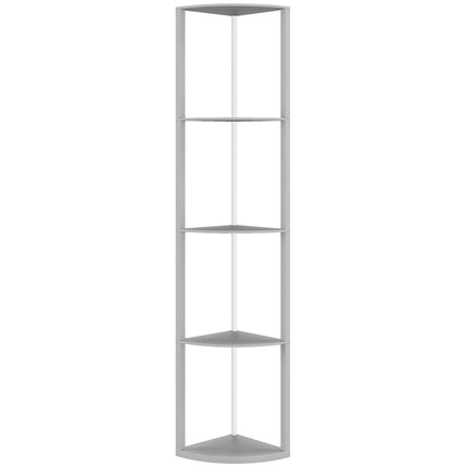 RGB LED Floor Lamp with Shelves, 5-Tier Dimmable Standing Lamp with Adjustable Brightness and Remote Control, Modern Corner Display Shelf Unit for Living Room Bedroom Office, Grey