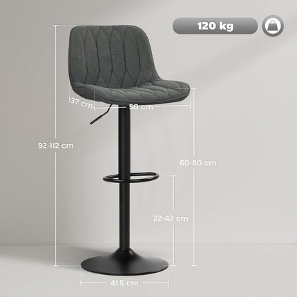 HOMCOM Set of Two Linen-Look Bar Stools - Charcoal Grey