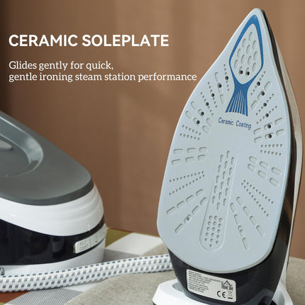 Steam Generator Iron, Energy-Saving, Self-Cleaning, Powerful Vertical Steam, Automatic Shut-Off, Ceramic Non-stick Soleplate, Large 1.5L Detachable Water Tank, 8 Bar, c, Blue