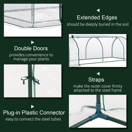 Set of 2 Portable Tunnel Greenhouses with Steel Frame and Roll-Up Door - Clear