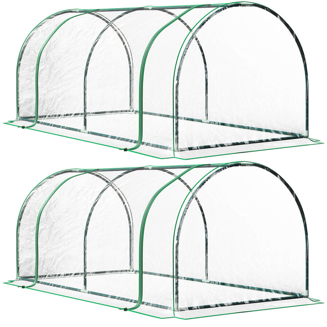 Set of 2 Portable Tunnel Greenhouses with Steel Frame and Roll-up Door - Clear