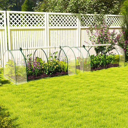 Set of 2 Portable Tunnel Greenhouses with Steel Frame and Roll-up Door - Clear