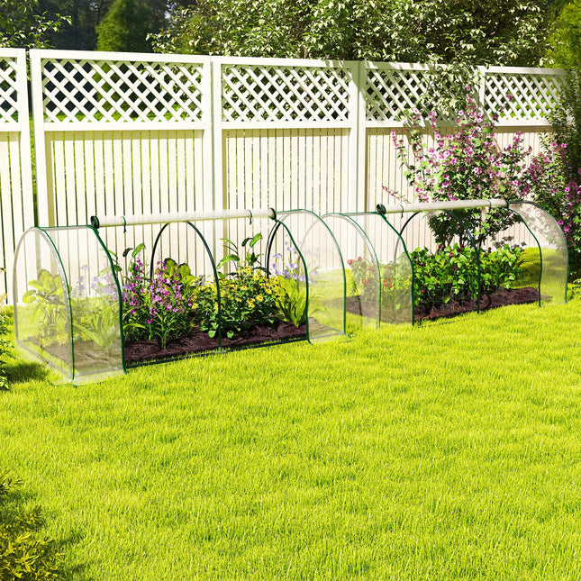 Set of 2 Portable Tunnel Greenhouses with Steel Frame and Roll-up Door - Clear