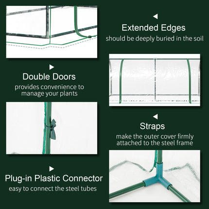 Set of 2 Portable Tunnel Greenhouses with Steel Frame and Roll-up Door - Clear