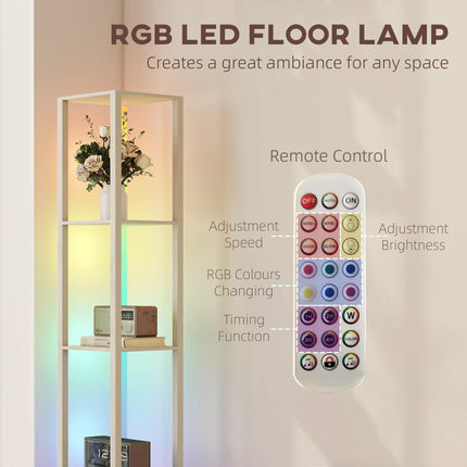 RGB LED Floor Lamp with Shelves, Modern Dimmable Standing Lamp with Remote Contr