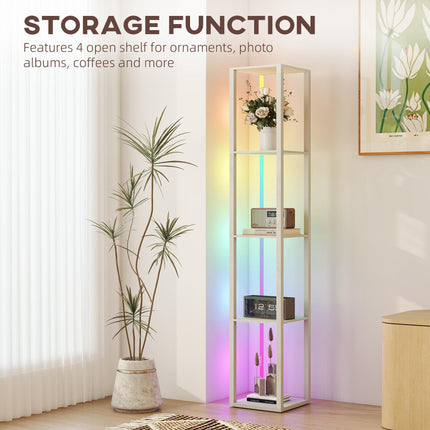 RGB LED Floor Lamp with Shelves, Modern Dimmable Standing Lamp with Remote Contr