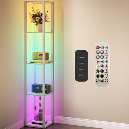 RGB LED Floor Lamp with Shelves, Modern Dimmable Standing Lamp with Remote Contr