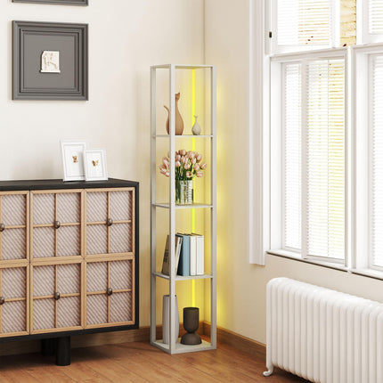RGB LED Floor Lamp with Shelves, Modern Dimmable Standing Lamp with Remote Contr