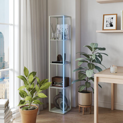 RGB LED Floor Lamp with Shelves, Modern Dimmable Standing Lamp with Remote Contr