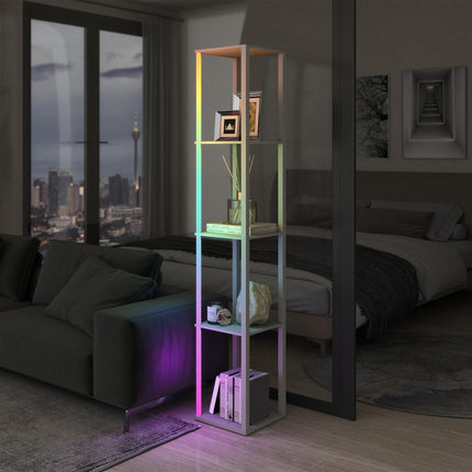 RGB LED Floor Lamp with Shelves, Modern Dimmable Standing Lamp with Remote Contr
