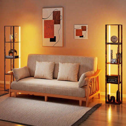 RGB LED Floor Lamp with Shelves, Modern Dimmable Standing Lamp with Remote Contr