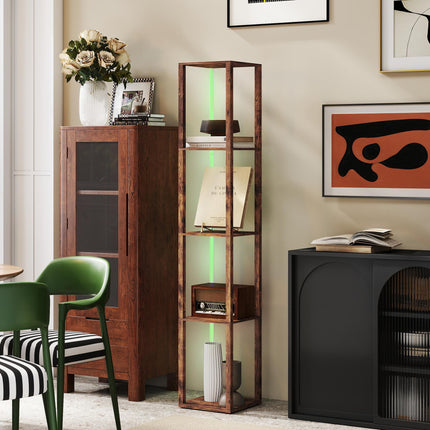 RGB LED Floor Lamp with Shelves, Modern Dimmable Standing Lamp with Remote Contr