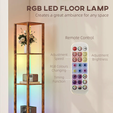 RGB LED Floor Lamp with Shelves, Modern Dimmable Standing Lamp with Remote Contr
