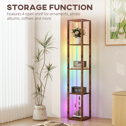 RGB LED Floor Lamp with Shelves, Modern Dimmable Standing Lamp with Remote Contr