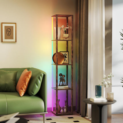 RGB LED Floor Lamp with Shelves, Modern Dimmable Standing Lamp with Remote Contr