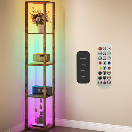 RGB LED Floor Lamp with Shelves, Modern Dimmable Standing Lamp with Remote Contr