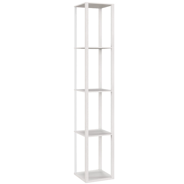 RGB LED Floor Lamp with Shelves, Modern Dimmable Standing Lamp with Remote Control, Adjustable Brightness & Speed for Living Room, Bedroom, Office, White