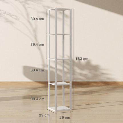 RGB LED Floor Lamp with Shelves, Modern Dimmable Standing Lamp with Remote Control, Adjustable Brightness & Speed for Living Room, Bedroom, Office, White