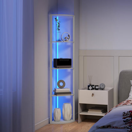 RGB LED Floor Lamp with Shelves, 4-Tier Dimmable Standing Lamp with Remote Control, Oak